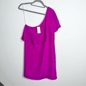Lavender Brown Dress Medium Women Silk Ruffled One Shoulder Hot Pink Lined R
